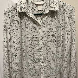 H&M White Polka Dotted Button Down Blouse
